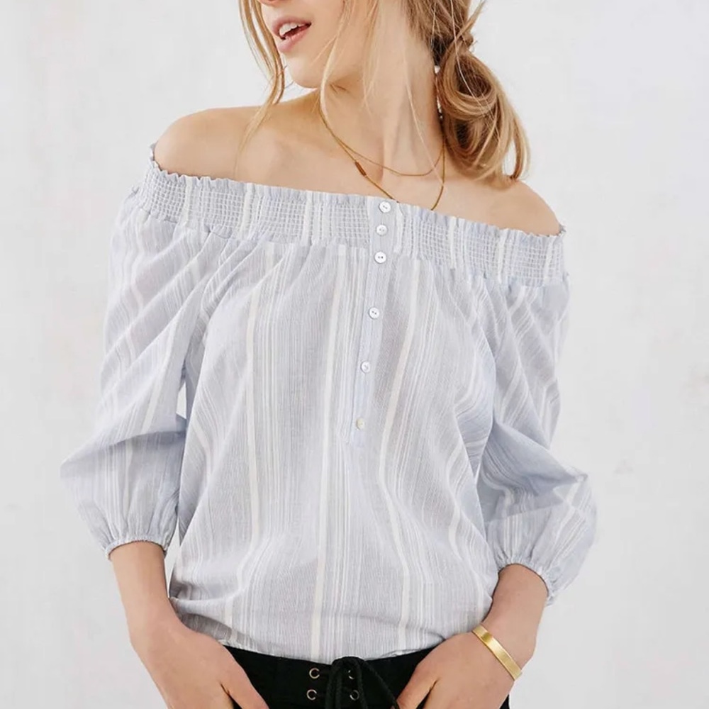 Urban Outfitters BDG Smocked Off the Shoulder Striped Top.